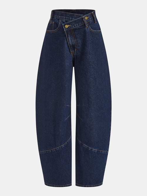 Asymmetric Placket Curved-Leg Jeans