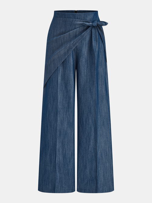 Asymmetric Knot-Waist Wide Leg Pants
