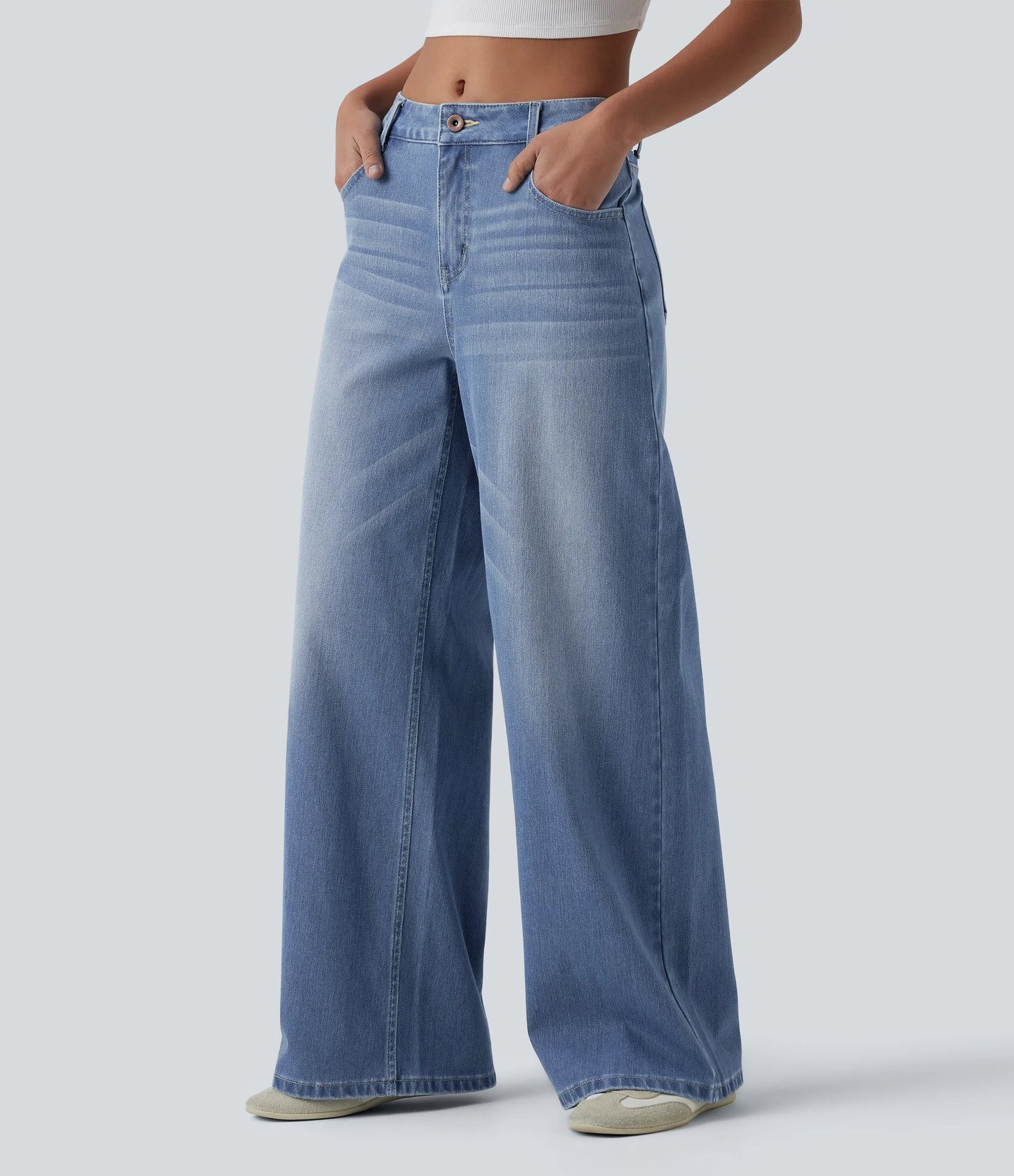 Lounge Flex™ Mid Rise Washed Baggy Wide Leg Casual Jeans with Pockets - Lounge