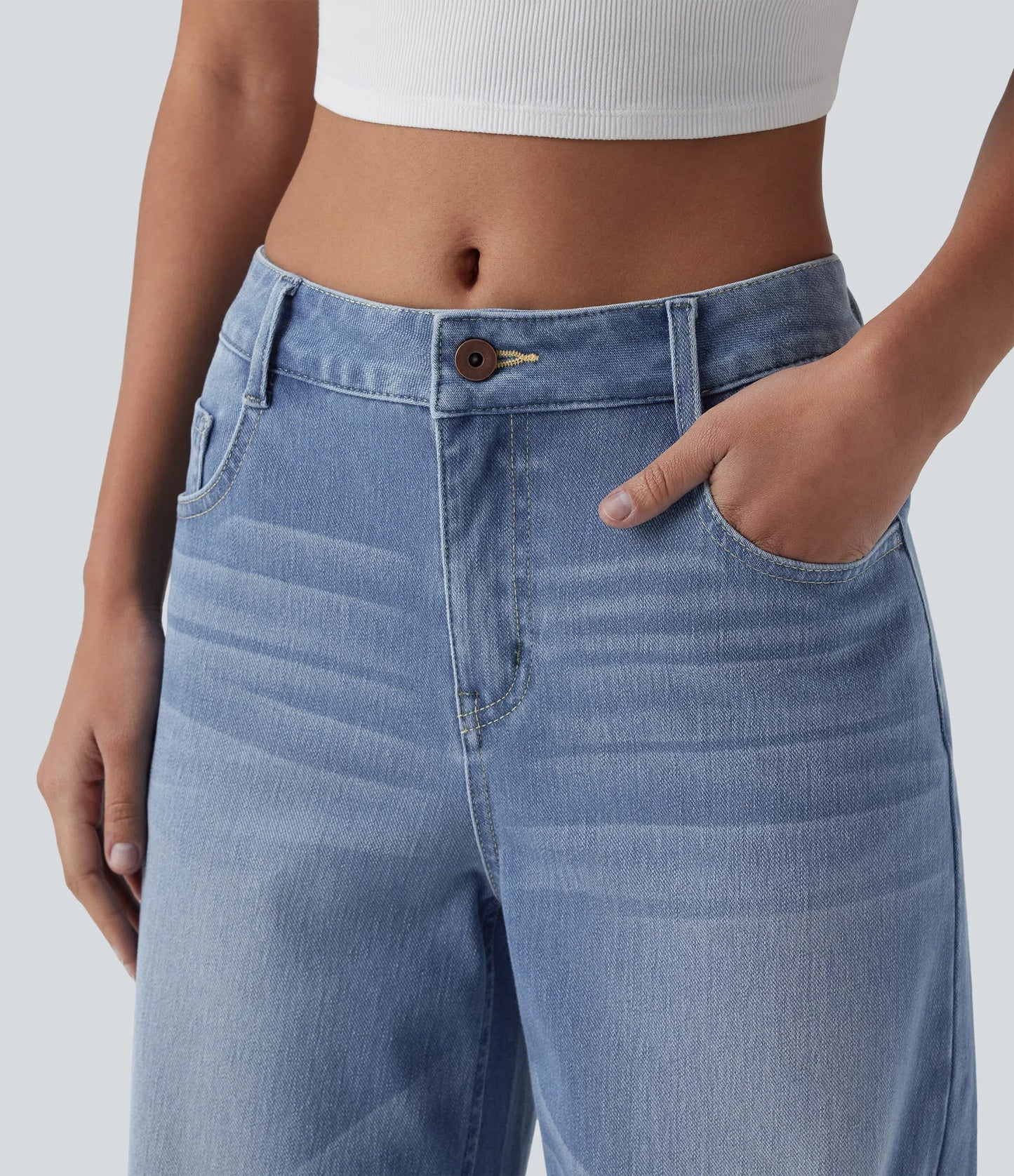 Lounge Flex™ Mid Rise Washed Baggy Wide Leg Casual Jeans with Pockets - Lounge