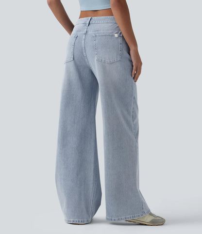 Lounge Flex™ Mid Rise Washed Baggy Wide Leg Casual Jeans with Pockets - Lounge