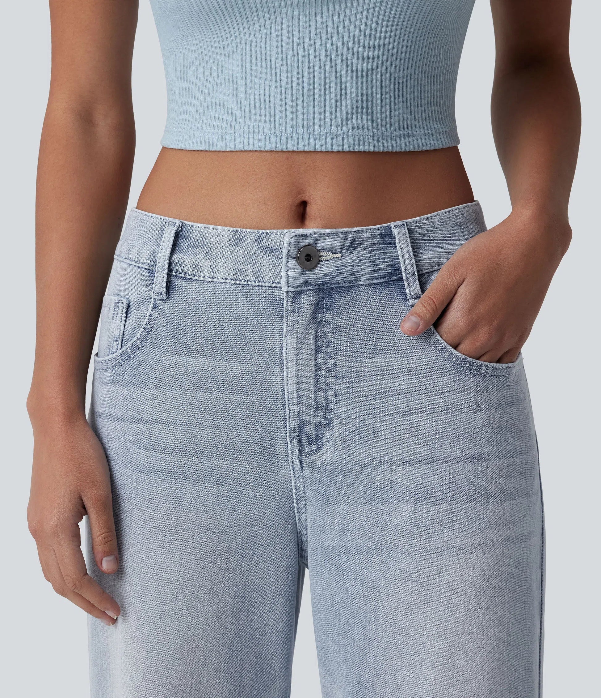 Lounge Flex™ Mid Rise Washed Baggy Wide Leg Casual Jeans with Pockets - Lounge